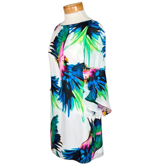 Milly Gorgeous Silk Parrot Dress With Butterfly Sleeves Vibrant Colors Lined 4 - Picture 16 of 16